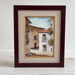 Vintage Mediterranean Buildings Painting in Frame